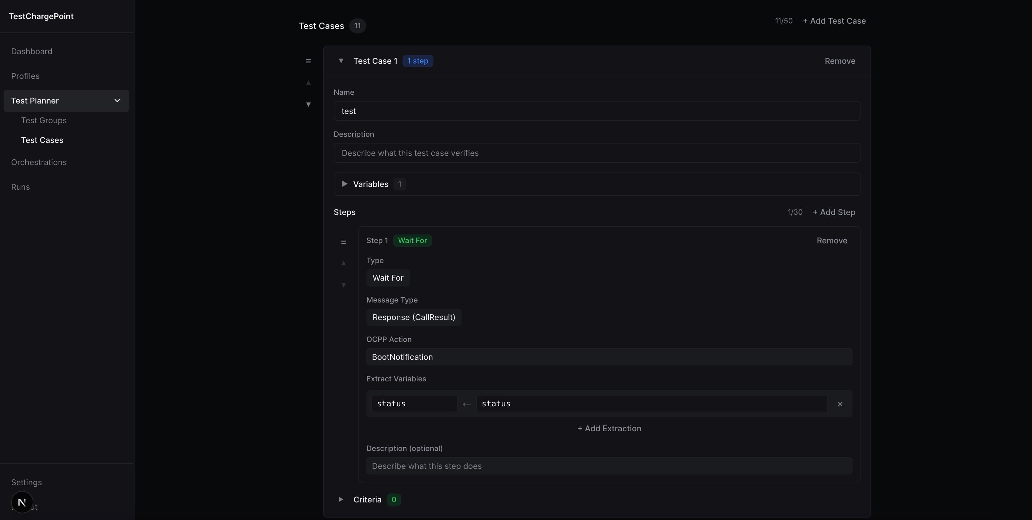 OCPP test run with real-time message inspection